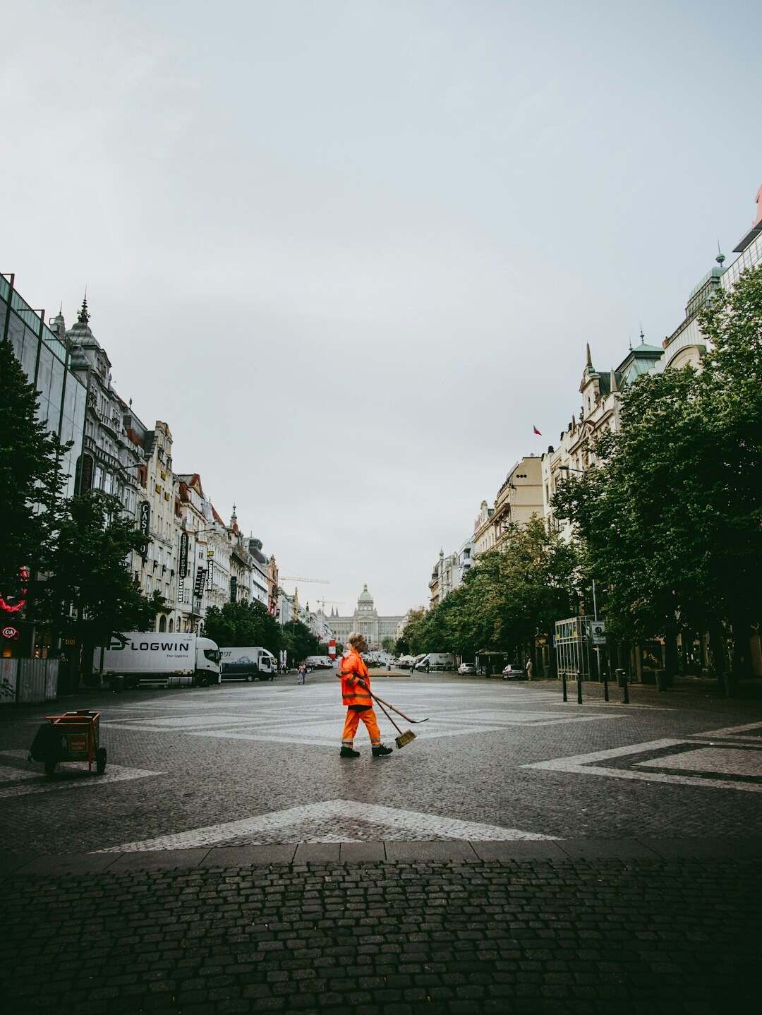 street cleaner working in city