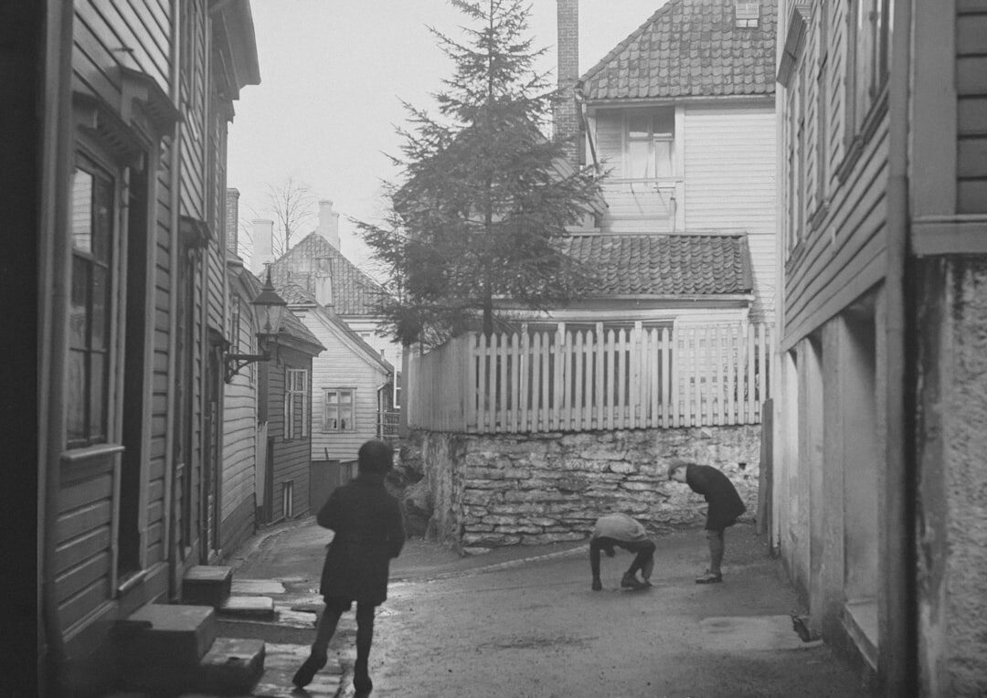 Children playing in a small Danish village street