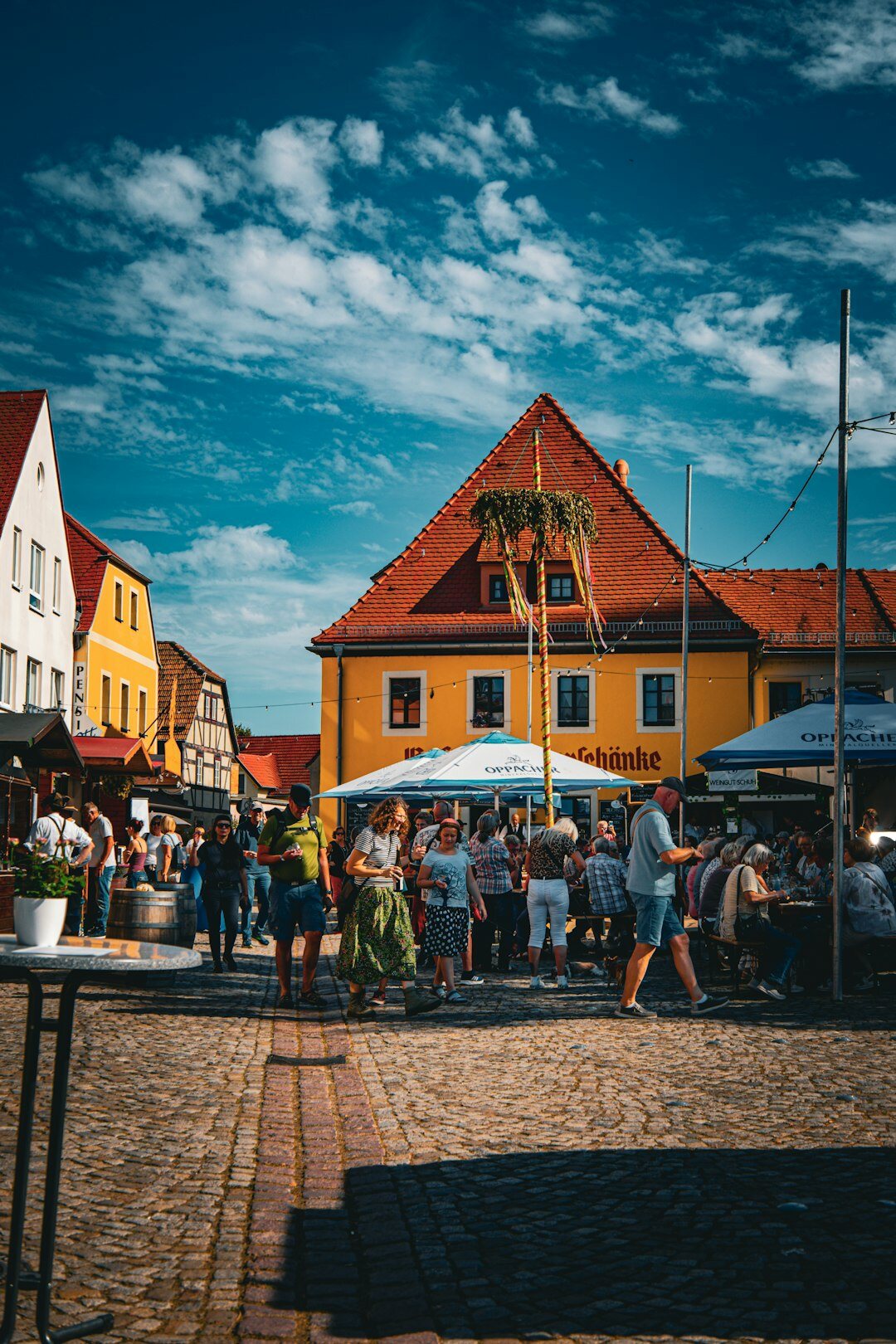 Local Danish outdoor market with vendors and customers